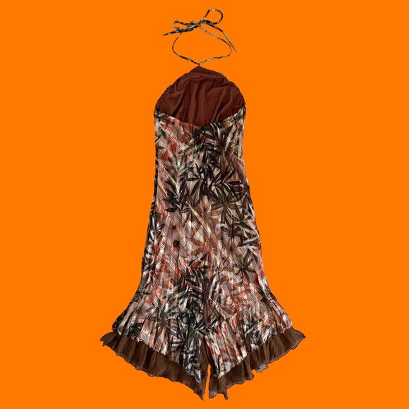 00's vintage earthy silk chiffon y2k halter asymmetrical dress Size 6 caché - Picture 11 of 15
